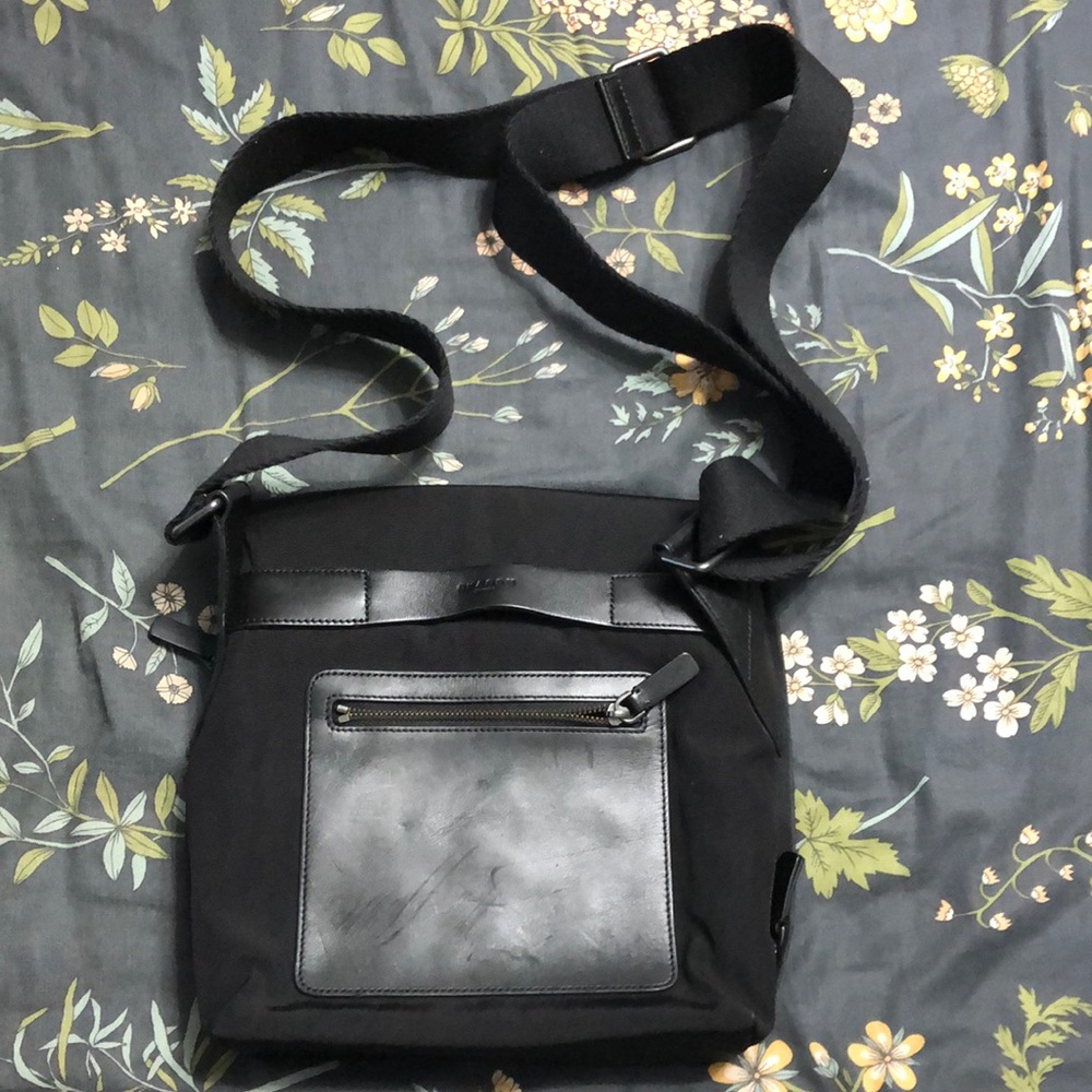 Skagen Denmark Canvas and Cowhide Leather Black Adjustable Unisex Messenger Bag